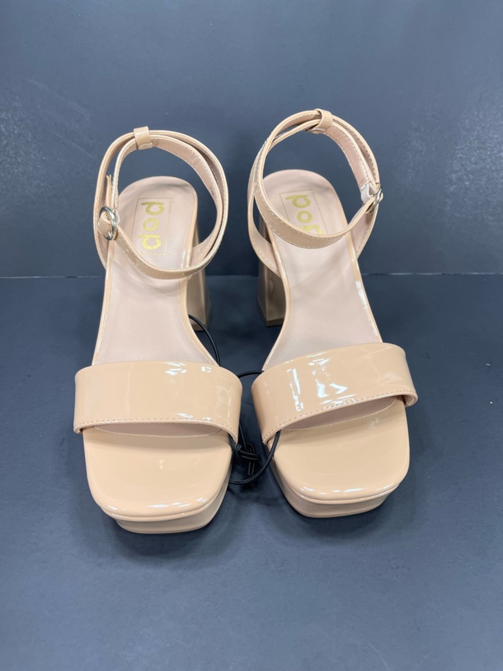 pop Patent Platform Block Heel Sandals in Nude size 7 new in box - Picture 2 of 6